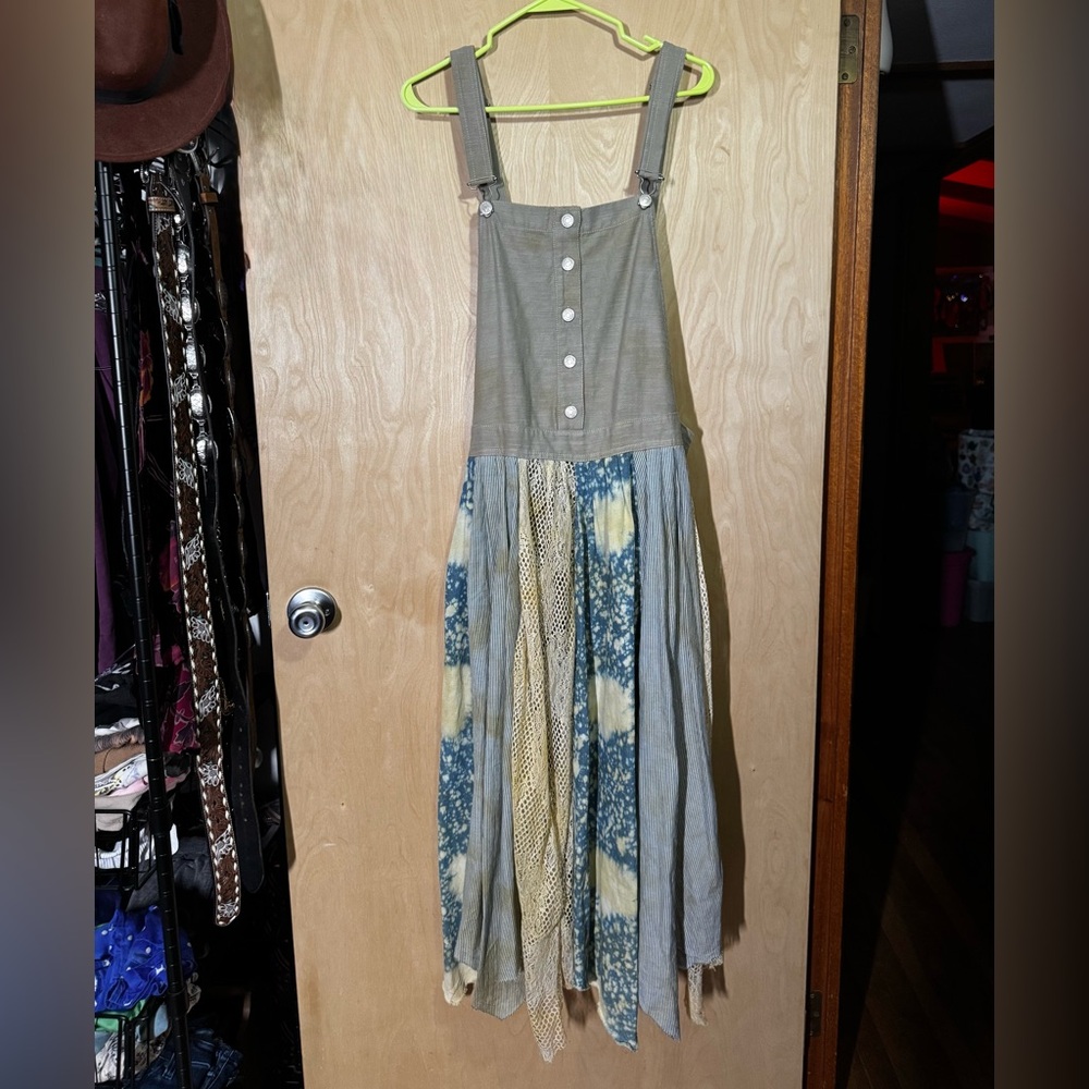 We The Free Gray and Blue Maxi Overall Dress